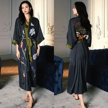 Robe Longue Kimono Imprimé Floral Bohème Chic