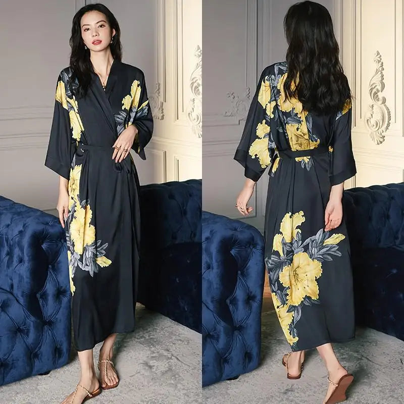 Robe Longue Kimono Imprimé Floral Bohème Chic