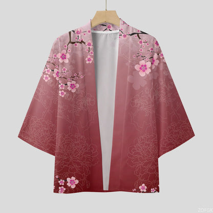 Cardigan Kimono Homme Fleurs de Cerisier Noir Rose