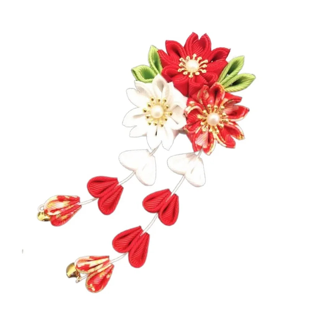 Pinces à cheveux en tissu faites à la main pour femmes et filles, épingle à cheveux, barrettes, kimono japonais, vêtements de sauna, pompon de fleurs, accessoires
