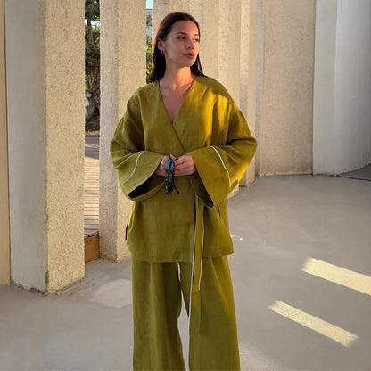 Ensemble Kimono & Pantalon Large en Lin