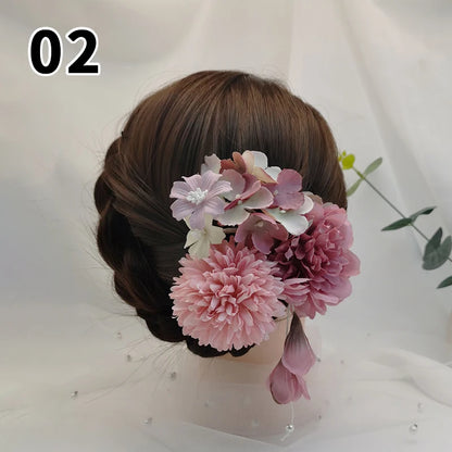 Ensemble d'accessoires pour cheveux, Kimono japonais Yukata, bandeaux de Festival, Style Antique, épingle à cheveux élégante en fleur d'hortensia artificielle, 1 ensemble