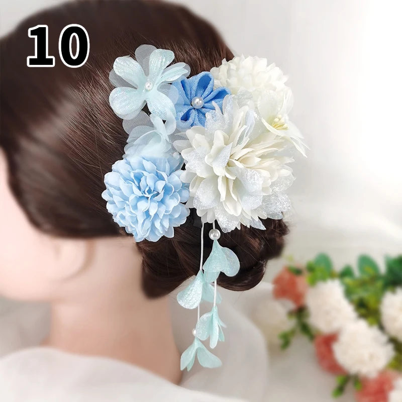 Ensemble d'accessoires pour cheveux, Kimono japonais Yukata, bandeaux de Festival, Style Antique, épingle à cheveux élégante en fleur d'hortensia artificielle, 1 ensemble