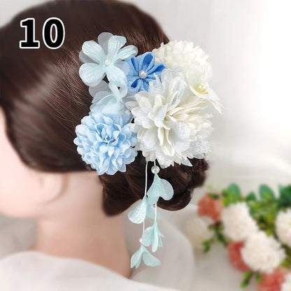 Ensemble d'accessoires pour cheveux, Kimono japonais Yukata, bandeaux de Festival, Style Antique, épingle à cheveux élégante en fleur d'hortensia artificielle, 1 ensemble