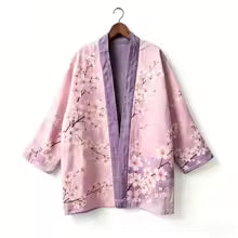 Kimono japonais unisexe en coton, style vintage, imprimé floral Sakura et grue, pour l'été, la plage, ou comme veste décontractée ample bohème