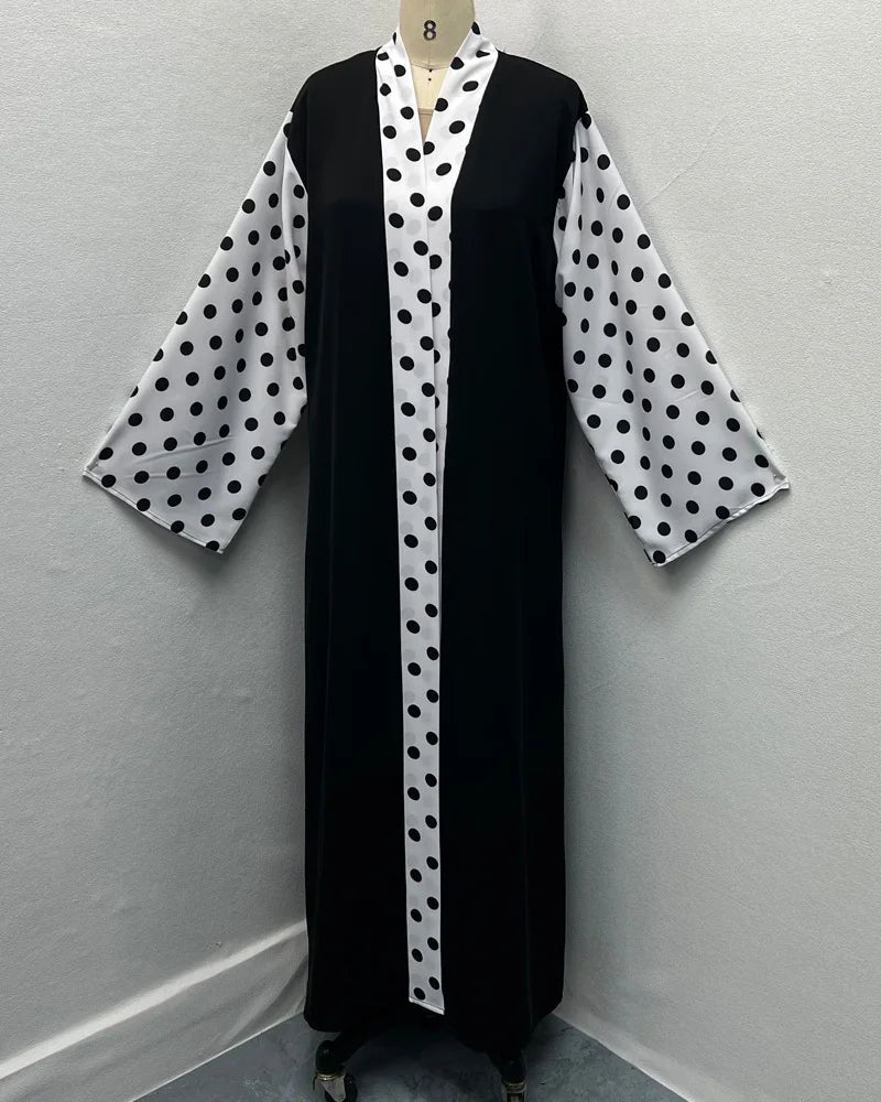 Robe Abaya Cardigan Pois Élégante Moderne