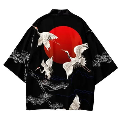 Kimono Cardigan Grue Unisexe Style Japonais