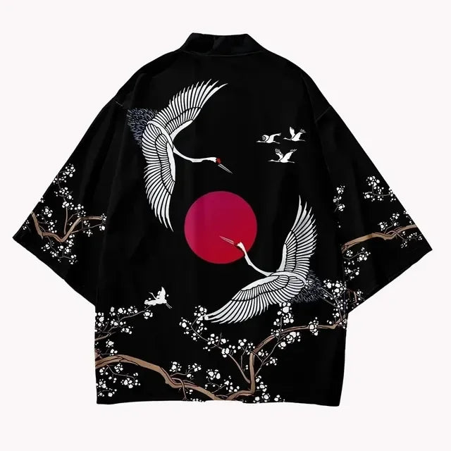 Kimono Cardigan Grue Unisexe Style Japonais