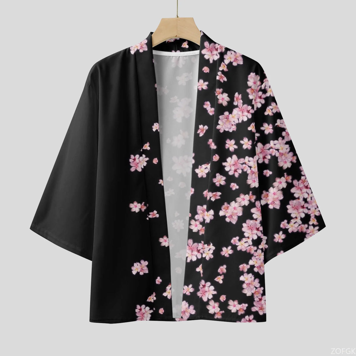 Cardigan Kimono Homme Fleurs de Cerisier Noir Rose