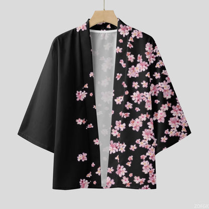 Cardigan Kimono Homme Fleurs de Cerisier Noir Rose