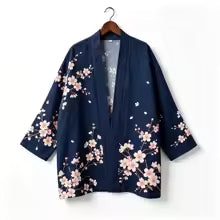 Kimono japonais unisexe en coton, style vintage, imprimé floral Sakura et grue, pour l'été, la plage, ou comme veste décontractée ample bohème