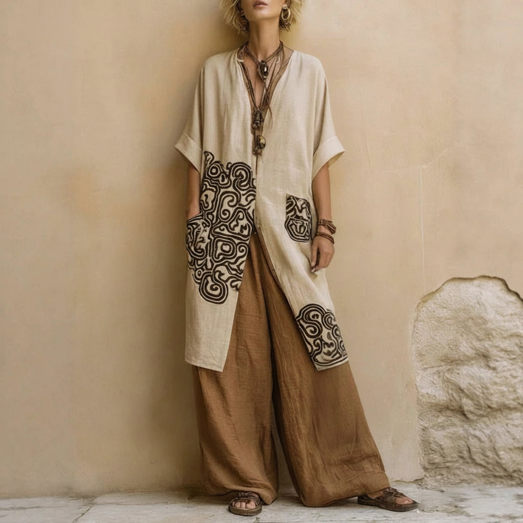 Ensemble Kimono Bohème 3 Pièces Imprimé Géométrique