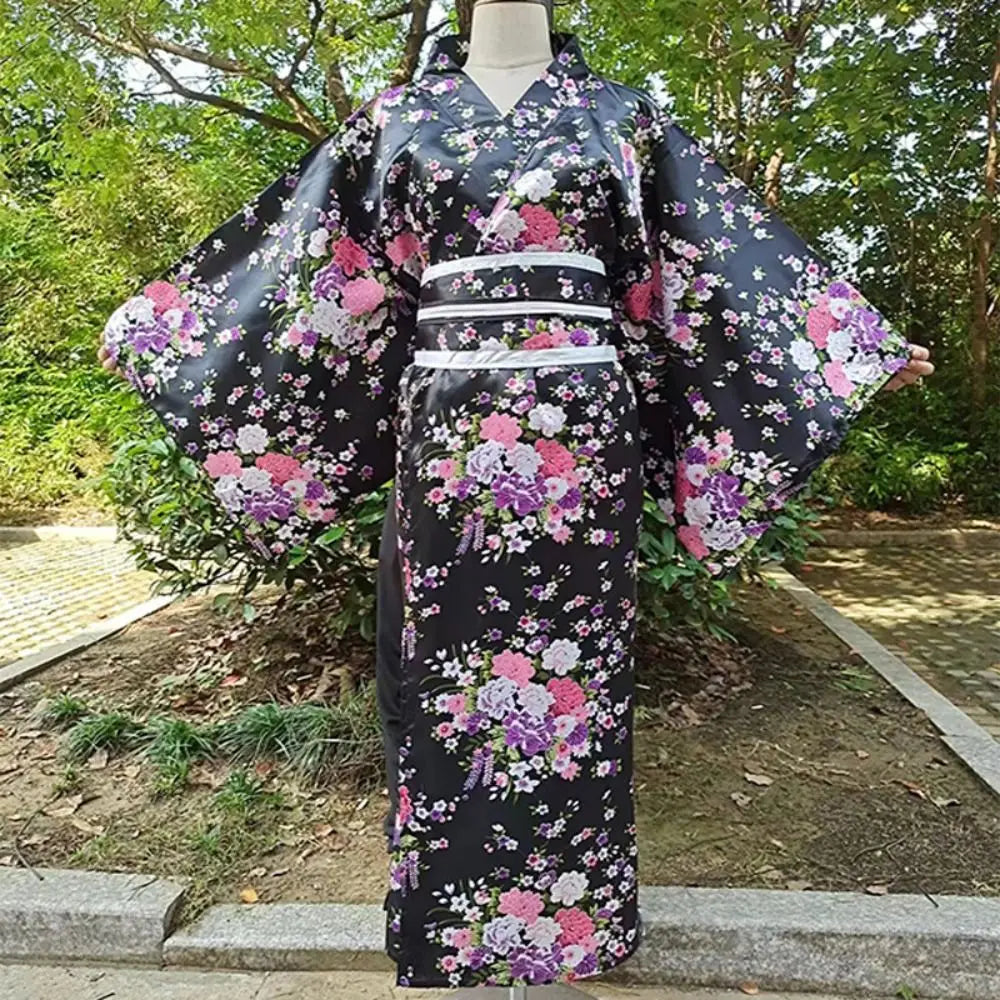 Costume de Cosplay Kimono japonais traditionnel, robe Kimono de Style japonais imprimé Floral Sakura pour fille, élégance asiatique