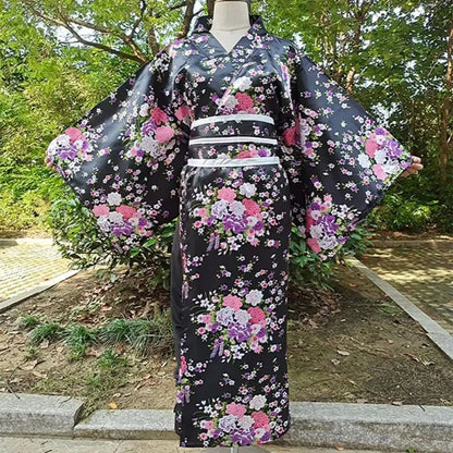 Costume de Cosplay Kimono japonais traditionnel, robe Kimono de Style japonais imprimé Floral Sakura pour fille, élégance asiatique