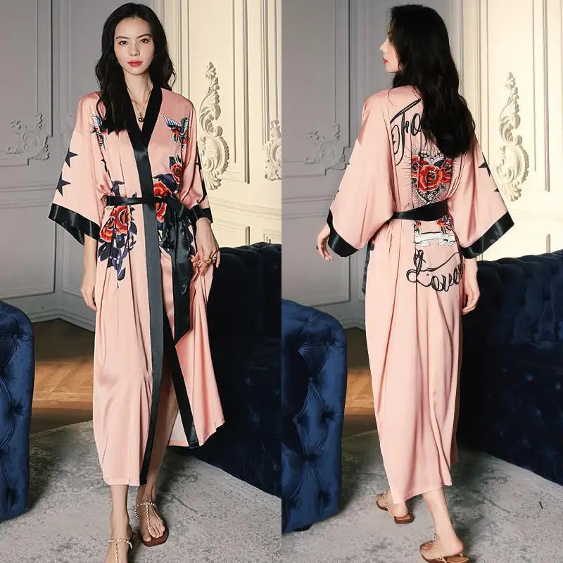 Robe Longue Kimono Imprimé Floral Bohème Chic