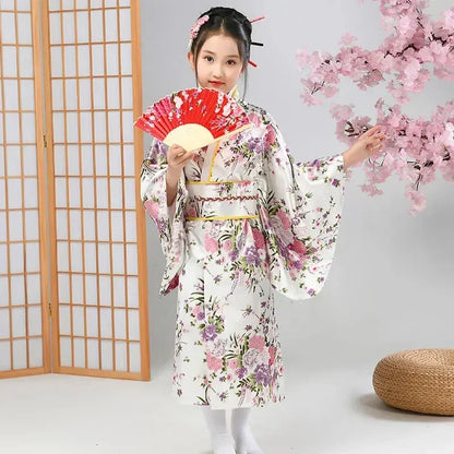Robe de bain kimono japonaise pour enfants asiatiques, style japonais, robe Yukata paon, Obi, Haori vintage, costume de cosplay Halloween