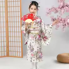 Robe de bain kimono japonaise pour enfants asiatiques, style japonais, robe Yukata paon, Obi, Haori vintage, costume de cosplay Halloween