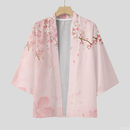 Cardigan Kimono Homme Fleurs de Cerisier Noir Rose