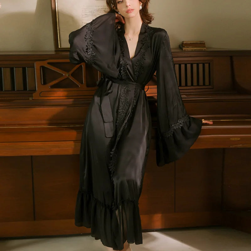 Kimono Satin Dentelle Femme - Luxe & Confort Quotidien