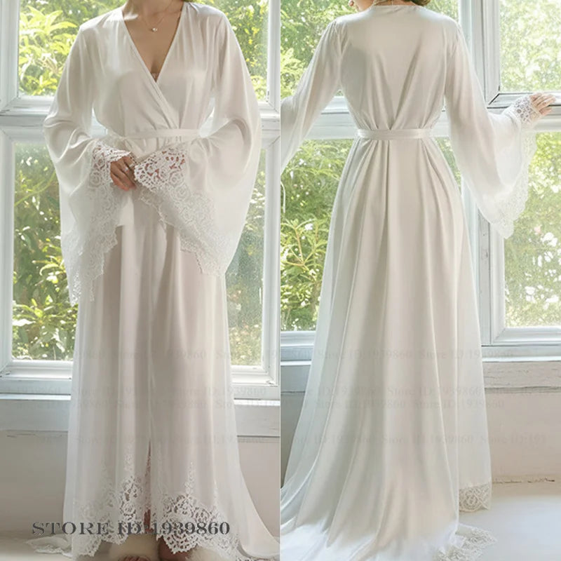 Robe Kimono Longue Soie Glacée & Dentelle