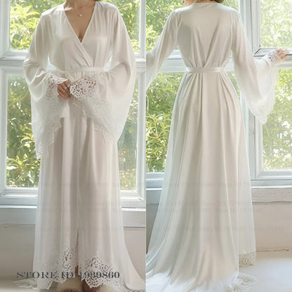 Robe Kimono Longue Soie Glacée & Dentelle