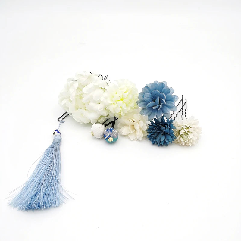 Ensemble d'accessoires pour cheveux, Kimono japonais Yukata, bandeaux de Festival, Style Antique, épingle à cheveux élégante en fleur d'hortensia artificielle, 1 ensemble