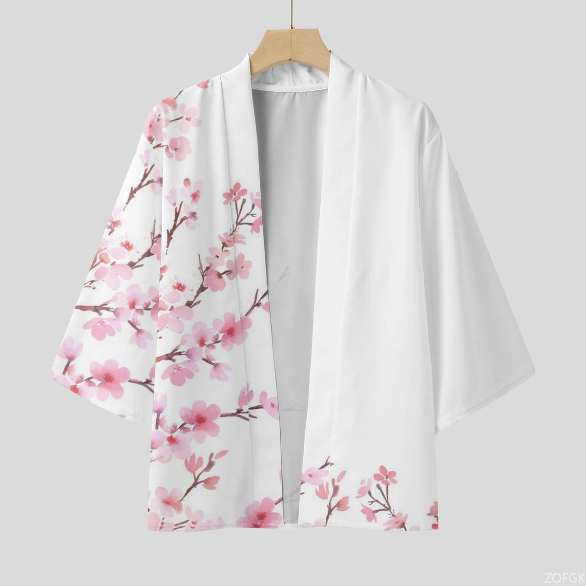 Cardigan Kimono Homme Fleurs de Cerisier Noir Rose