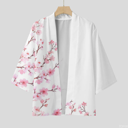 Cardigan Kimono Homme Fleurs de Cerisier Noir Rose