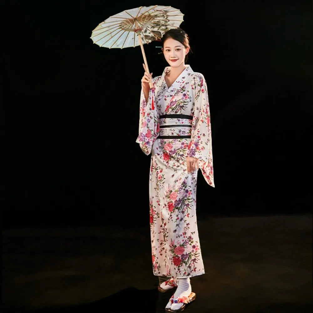 Costume de Cosplay Kimono japonais traditionnel, robe Kimono de Style japonais imprimé Floral Sakura pour fille, élégance asiatique
