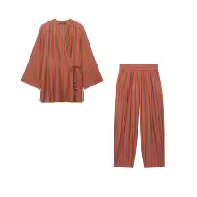 Ensemble Chic Femme : Chemise Kimono Col V & Pantalon Rayé