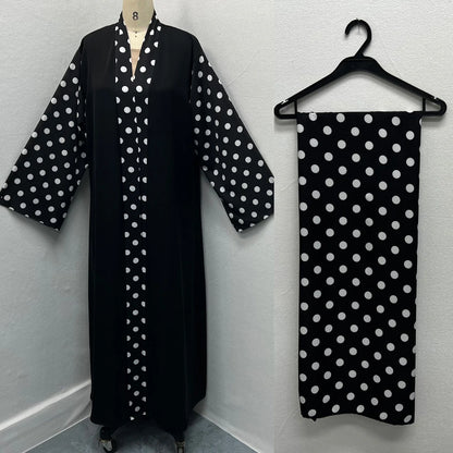 Robe Abaya Cardigan Pois Élégante Moderne