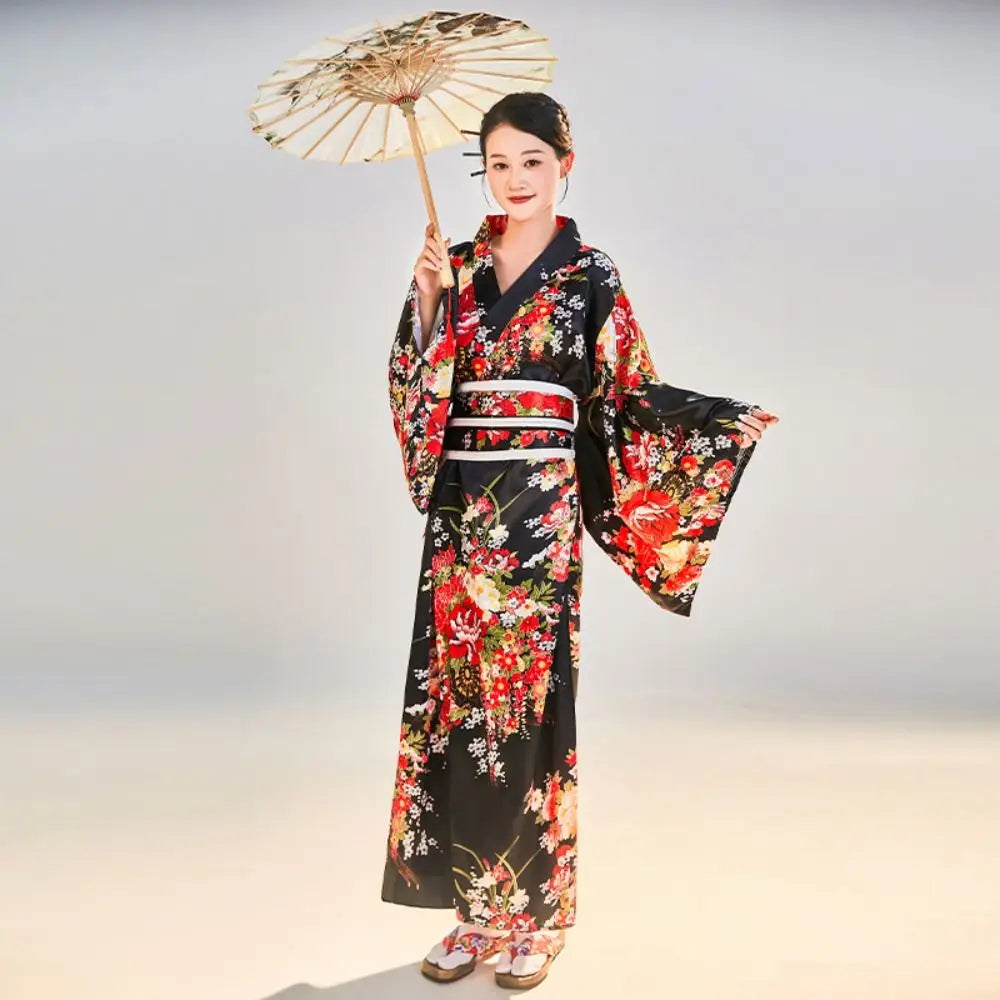Costume de Cosplay Kimono japonais traditionnel, robe Kimono de Style japonais imprimé Floral Sakura pour fille, élégance asiatique