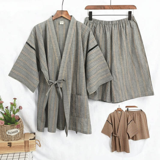 Kimono Homme Vintage Rayé Khaki