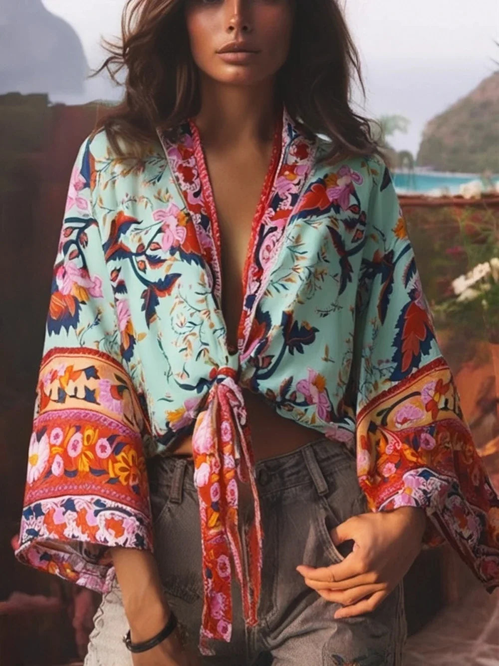 Kimono Bohème Fleuri Court