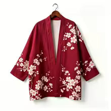 Kimono japonais unisexe en coton, style vintage, imprimé floral Sakura et grue, pour l'été, la plage, ou comme veste décontractée ample bohème