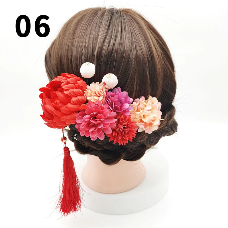 Ensemble d'accessoires pour cheveux, Kimono japonais Yukata, bandeaux de Festival, Style Antique, épingle à cheveux élégante en fleur d'hortensia artificielle, 1 ensemble