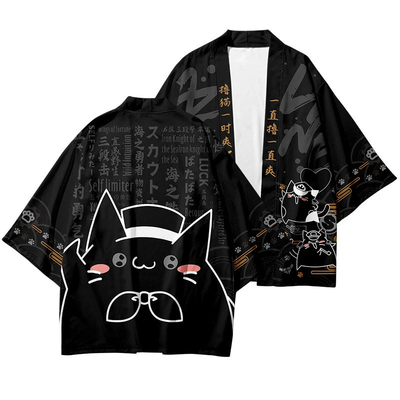 Cardigan Kimono Été Chat Chanceux Style Japonais