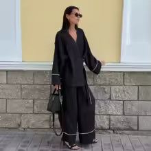 Ensemble Kimono & Pantalon Large en Lin