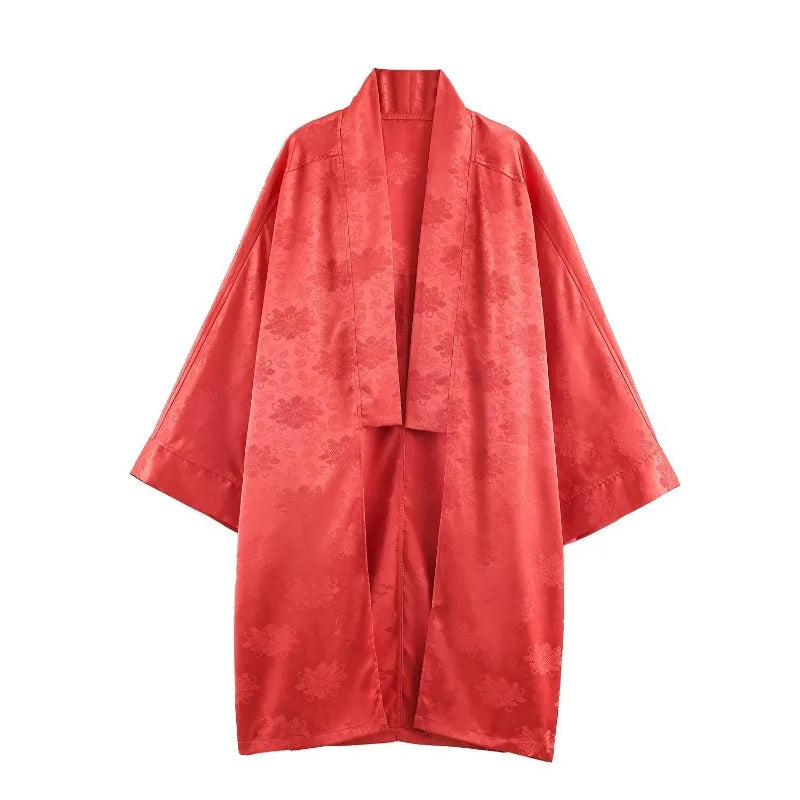 Ensemble 3 Pièces Chic : Kimono, Cardigan Jacquard & Pantalon