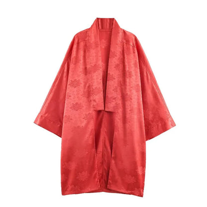 Ensemble 3 Pièces Chic : Kimono, Cardigan Jacquard & Pantalon