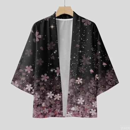 Cardigan Kimono Homme Fleurs de Cerisier Noir Rose