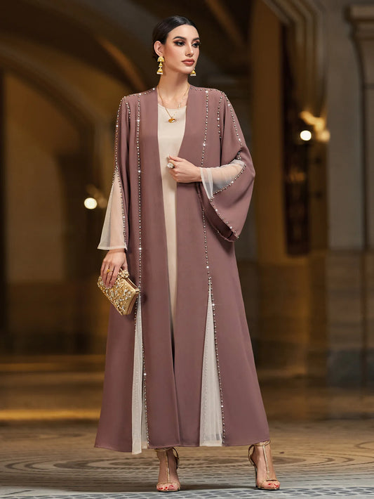 Abaya Kimono Cardigan Strass Coffee