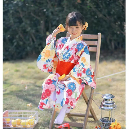 Robe de fête pour enfants à imprimé floral original, style japonais, kimono pour bébé fille, obi, yukata vintage pour enfant, costume de cosplay pour fille