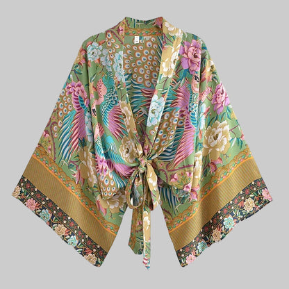 Robe Kimono Bohème Fleurie Peacock