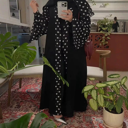 Robe Abaya Cardigan Pois Élégante Moderne