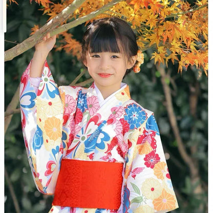 Robe de fête pour enfants à imprimé floral original, style japonais, kimono pour bébé fille, obi, yukata vintage pour enfant, costume de cosplay pour fille