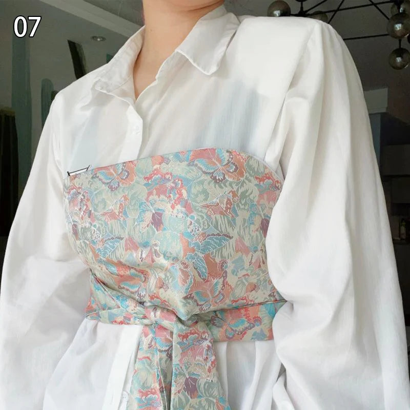 Kimono japonais traditionnel Yukata Obi, ceinture grue à imprimé Floral Haori, brocart Jacquard, accessoires de décoration de chemise