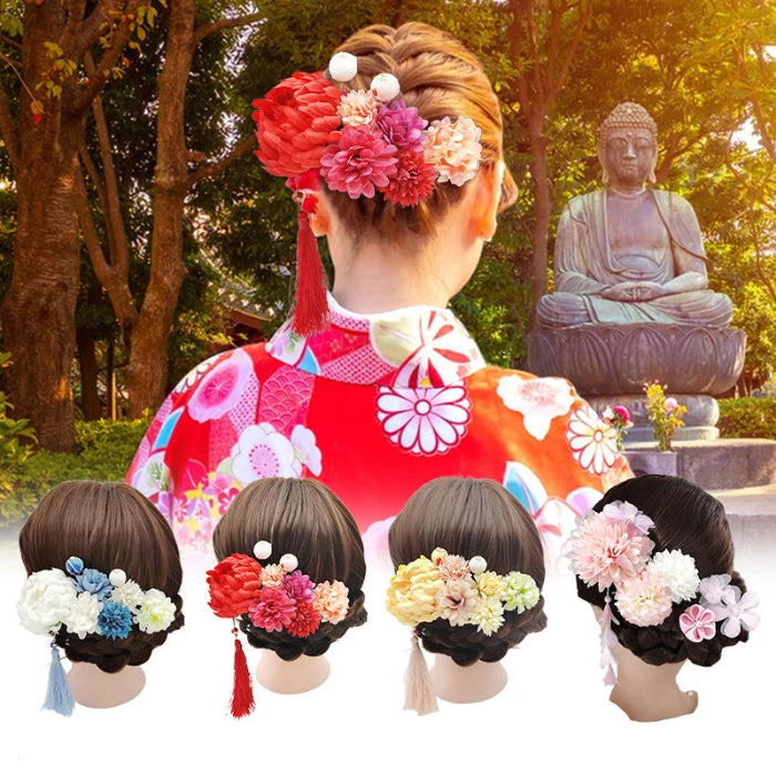 Ensemble d'accessoires pour cheveux, Kimono japonais Yukata, bandeaux de Festival, Style Antique, épingle à cheveux élégante en fleur d'hortensia artificielle, 1 ensemble