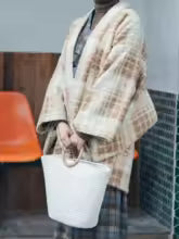 Kimono Haori Hiver Carreaux Fausse Fourrure