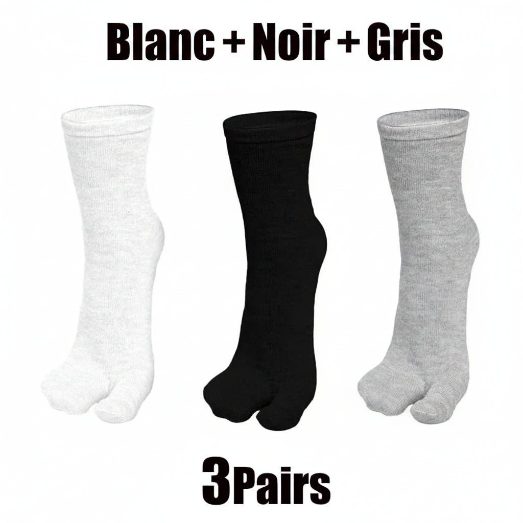 3/6 paires de chaussettes Tabi pour hommes et femmes, style japonais tendance, en coton uni, chaussettes à deux doigts, chaussettes à bout fendu pour kimono, tongs et sandales